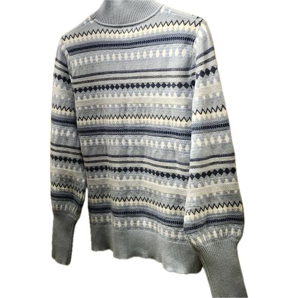 Aspen Fair Isle Funnel Neck Ribbed Blue Winter Holiday Sweater Women M - Picture 2 of 12